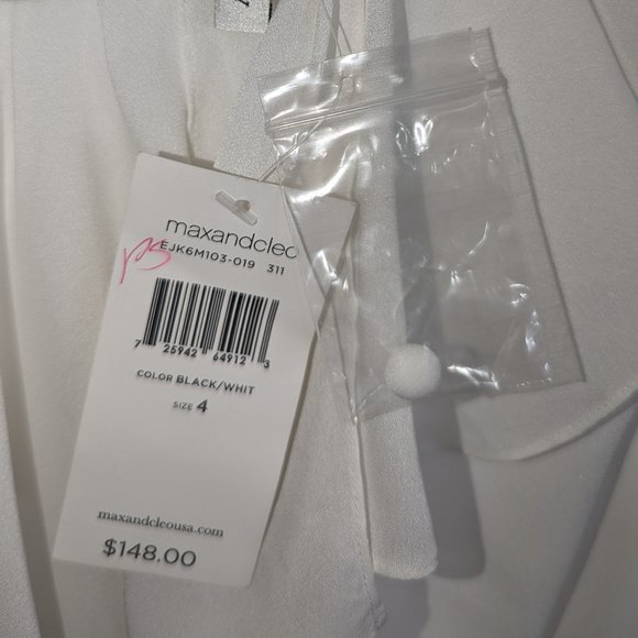 Max and Cleo Sleeveless Dress Sheath Polka Dot Ruffle Empire Waist Black Sz 4 - Picture 7 of 12